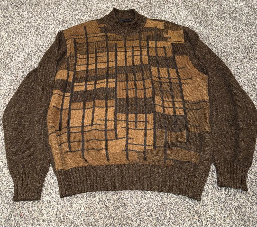 Vintage Dalmine Italy Men’s L 52 Merino Wool Abstract Geometric Sweater